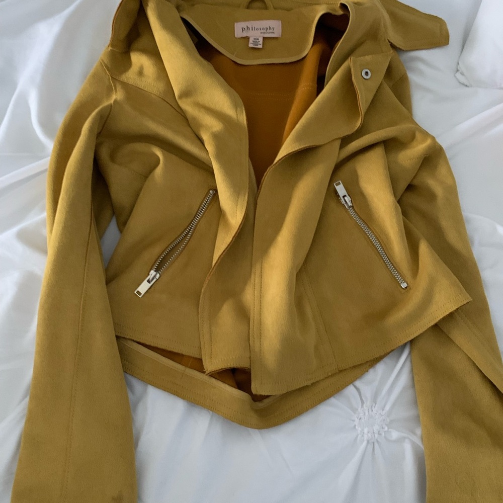 Philosophy Yellow Leather Jacket Cropped Style